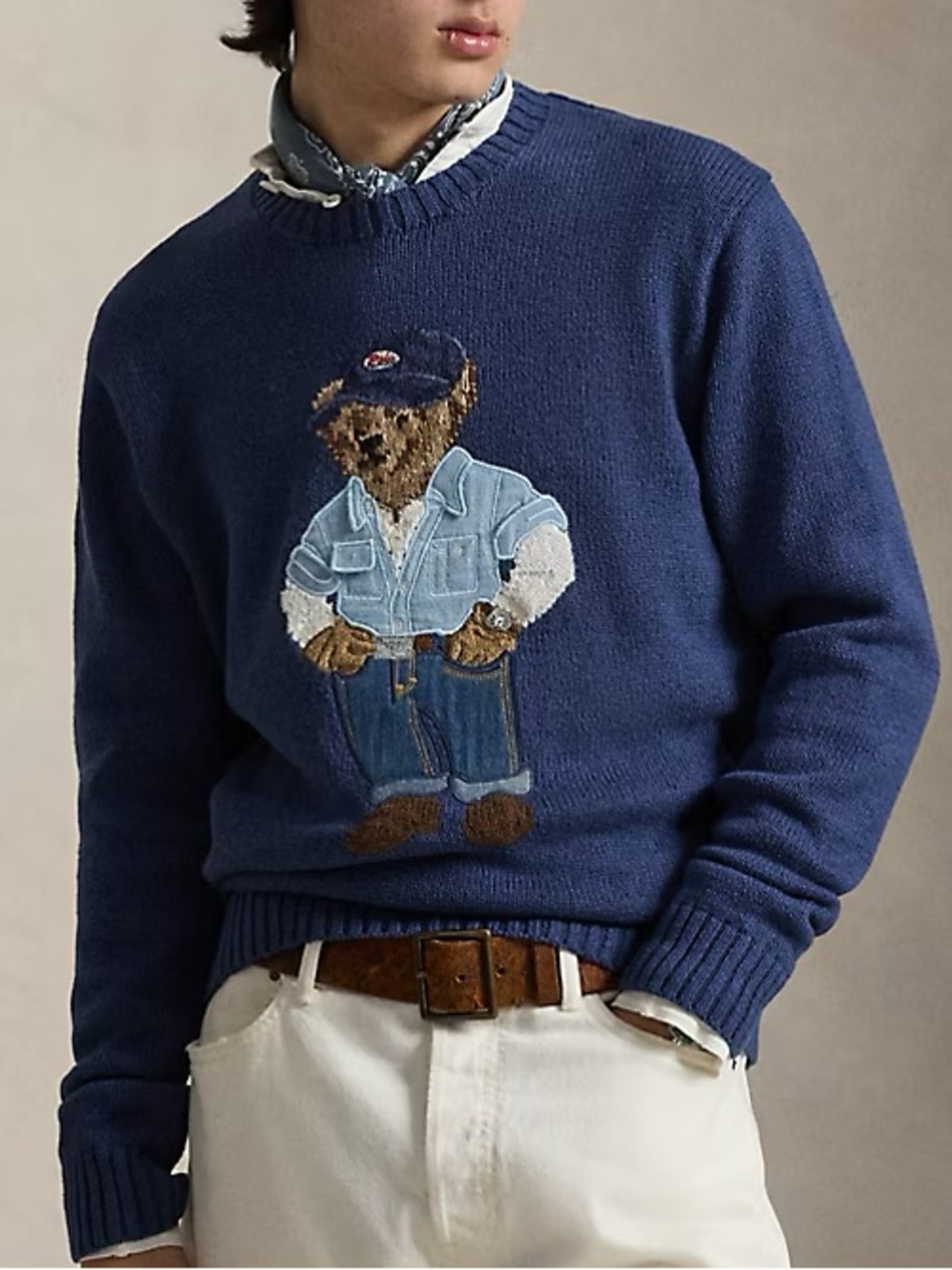 Men’s Polo Bear Linen-Cotton Sweater
